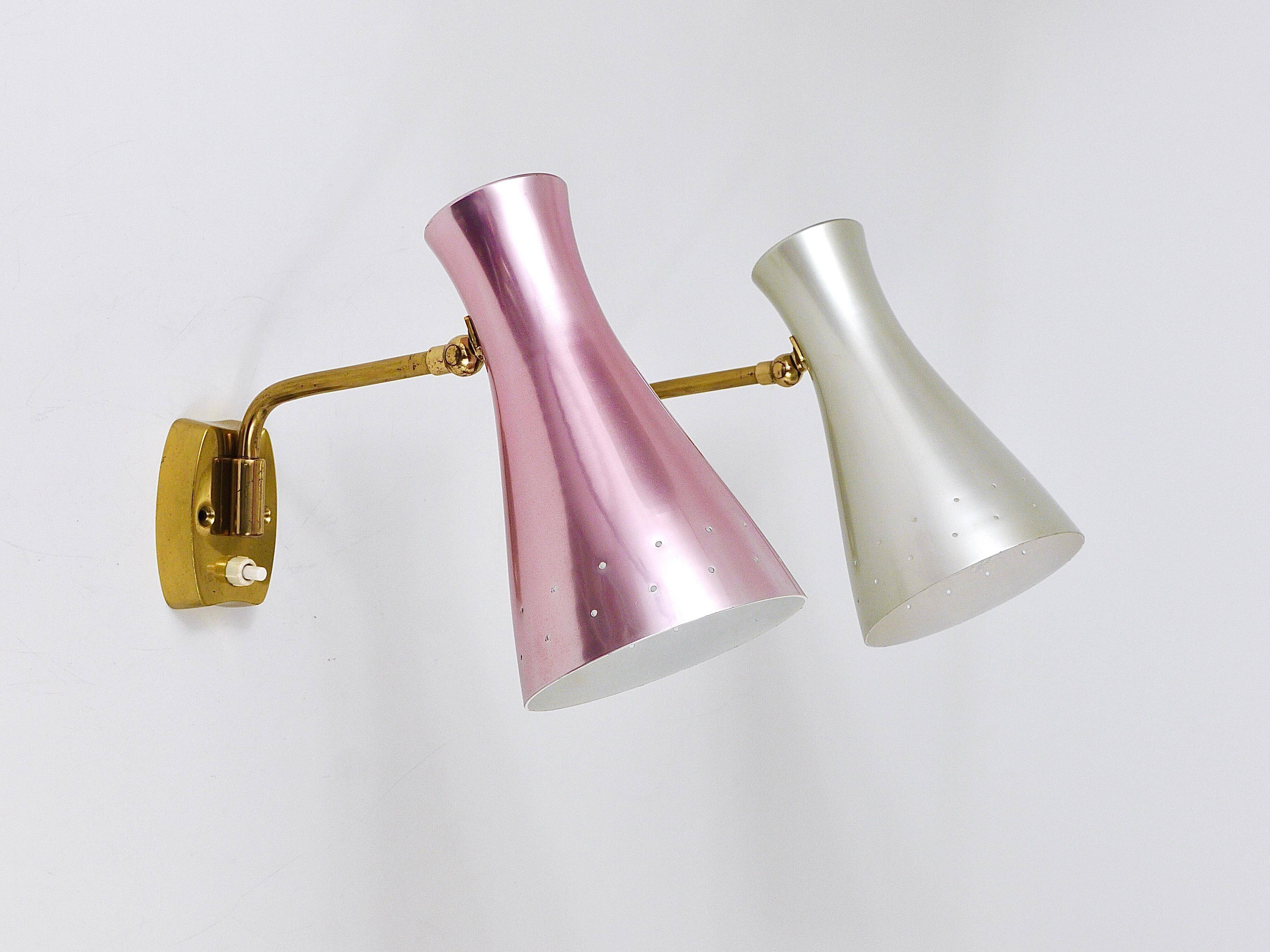 Pair of Articulated Conical Wall Lights in Stilnovo Style, Wall Lamps Italy, 1950s