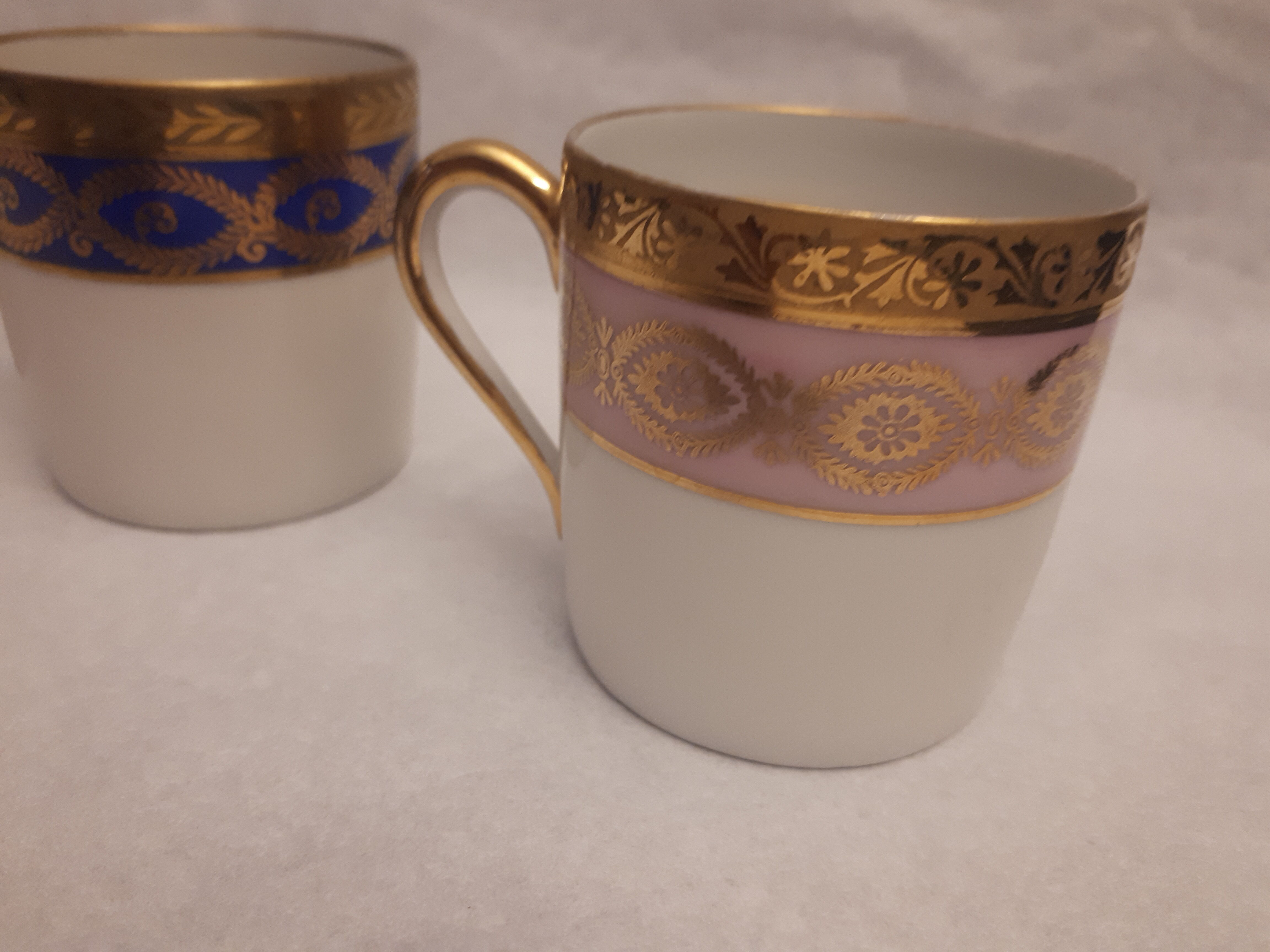 6 cups coffee mocha porcelain limoges Empire style golden frieze