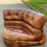 Modular sofa in cognac brown leather, Italy 1970s