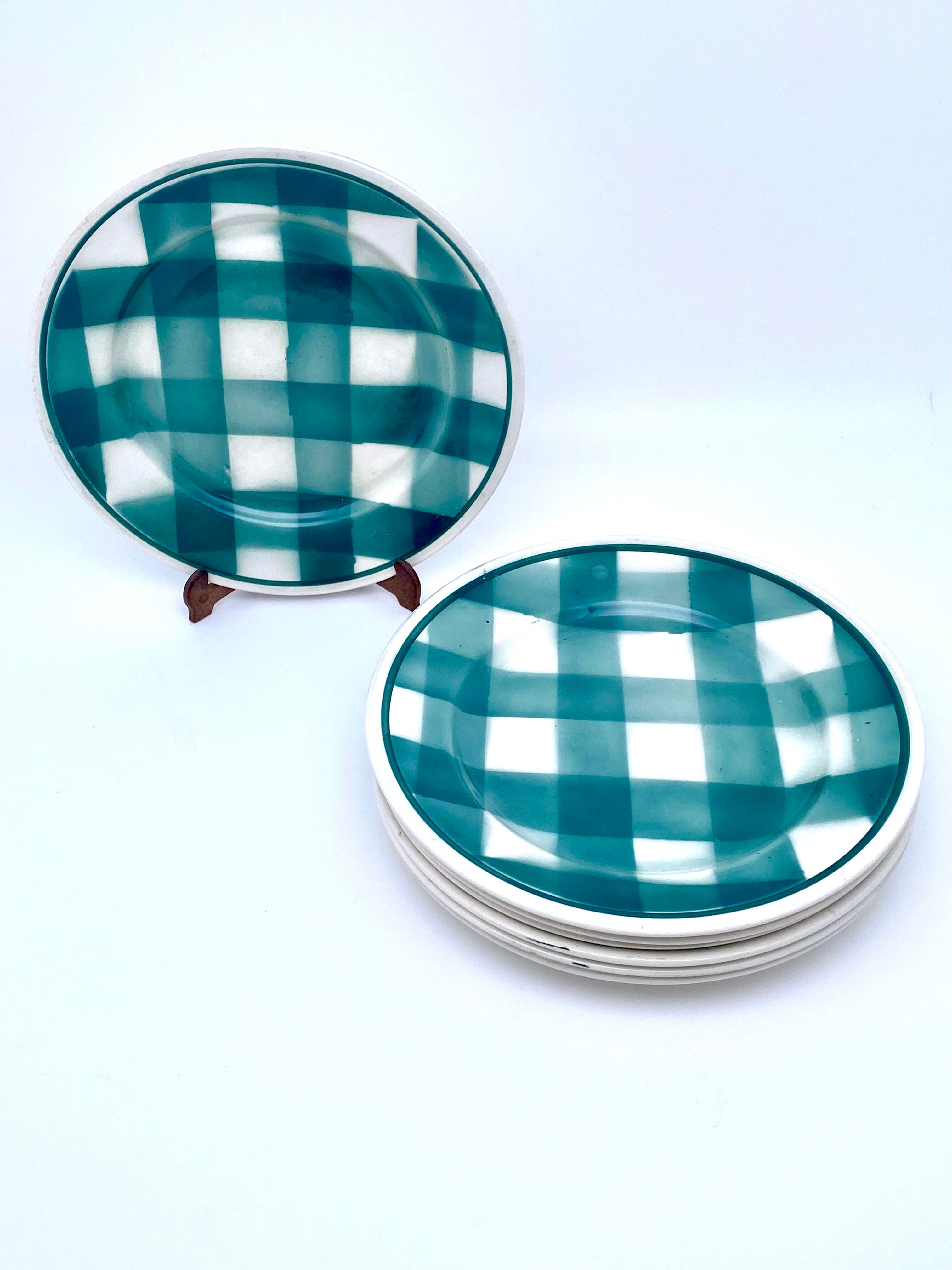 Vintage beige and green checkered service