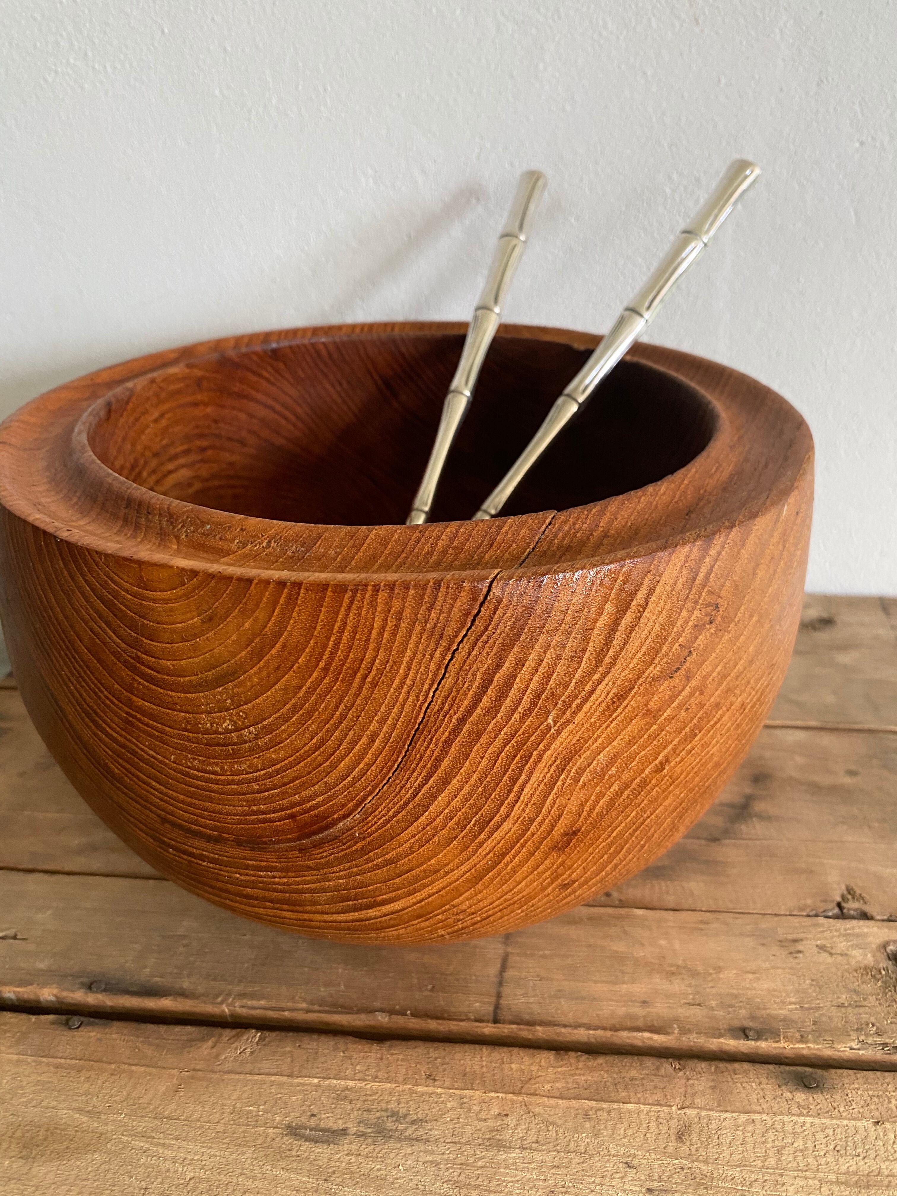 Silver metal service cutlery, bamboo model