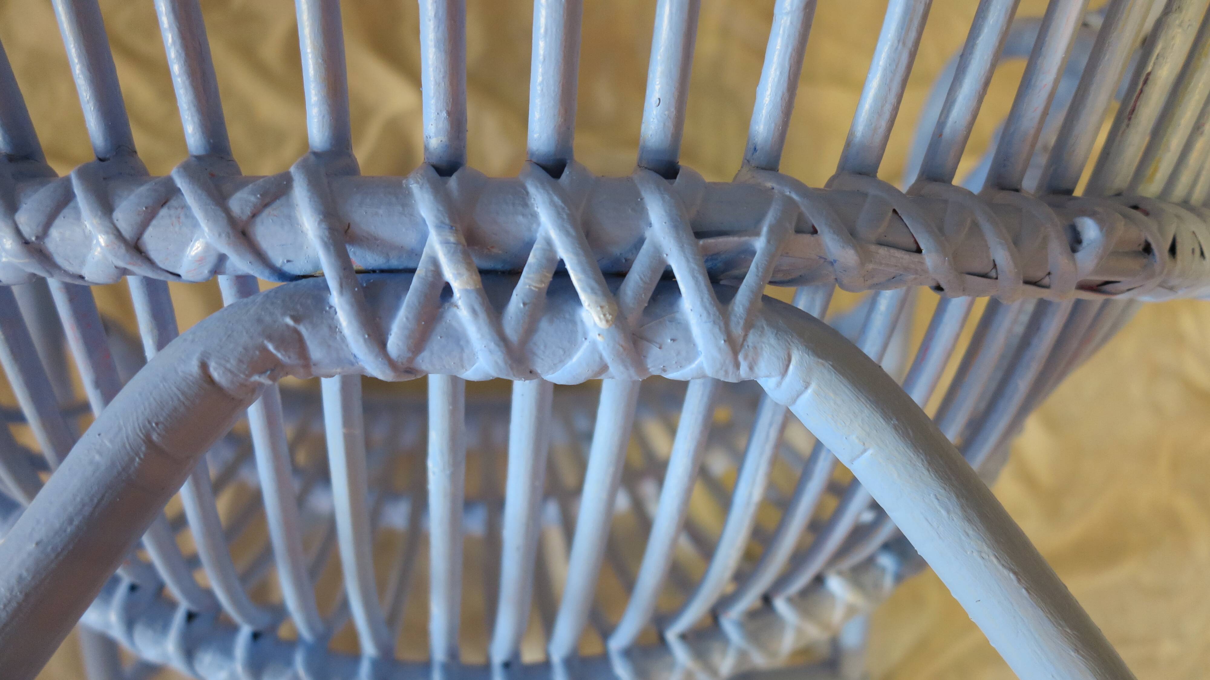 Blue painted rattan armchair