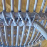 Blue painted rattan armchair