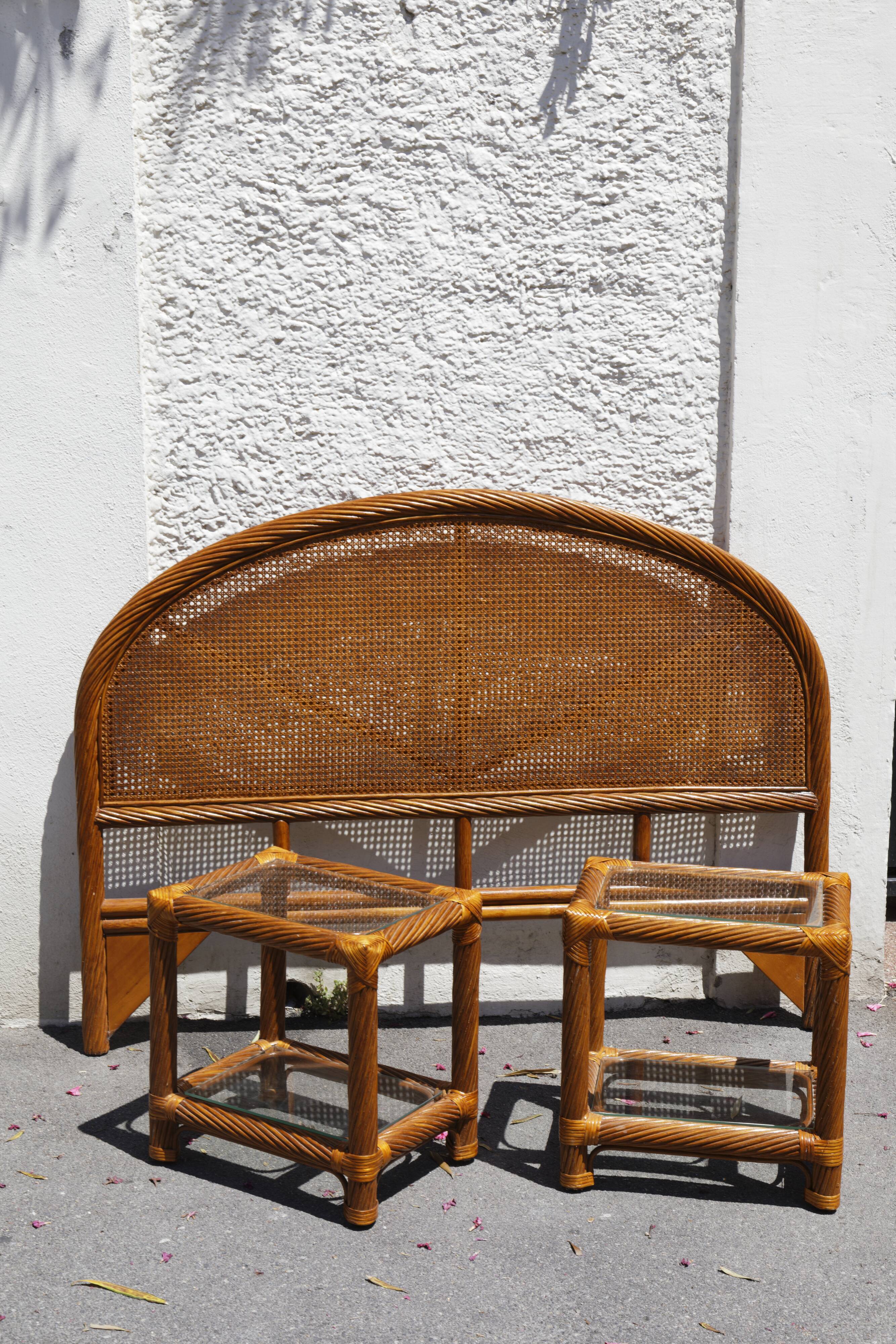 Set headboard and bedside woven rattan maugrion