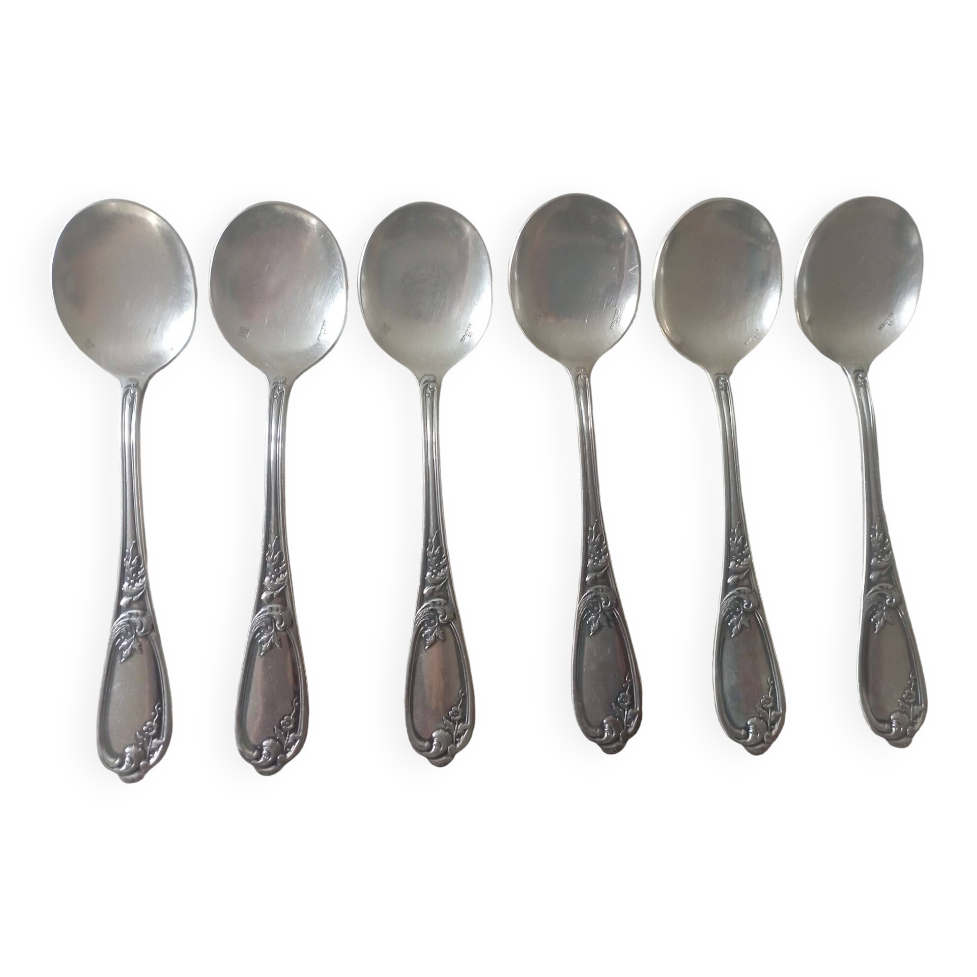 Set of 6 small silver metal spoons
