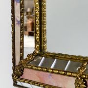 Small Spanish brass & mosaic mirror with stained pink glass, 1980s