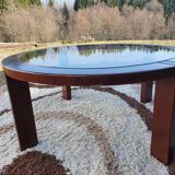 Teak coffee table and smoked glass from the 70s