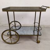 Brass and glass rolling trolley