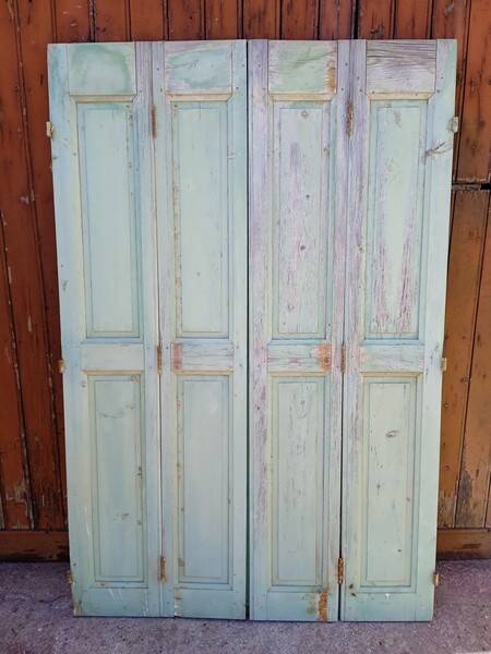 Set of shutters / 4 patinated woodwork elements 168 cm ep 1940