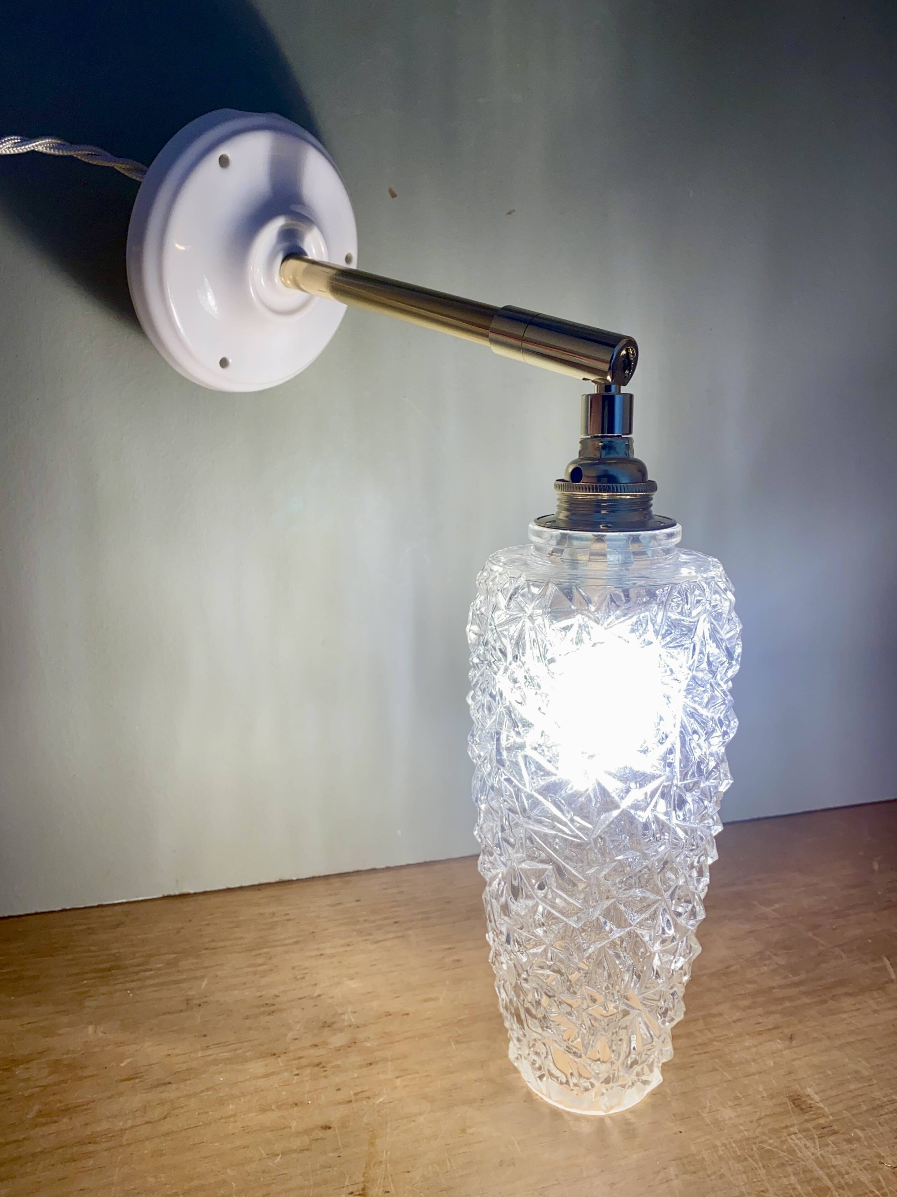 Vintage tulip wall light in diamond-point glass