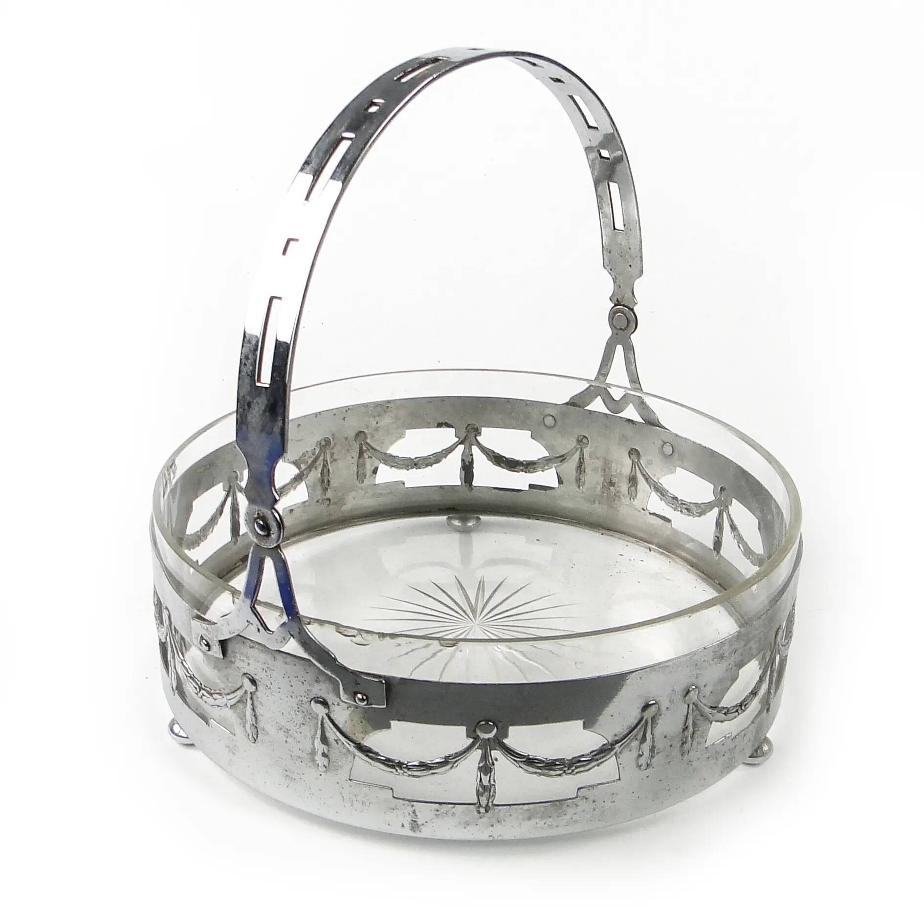 Art Nouveau fruit basket, chromed brass, glass, Germany, early 20th century