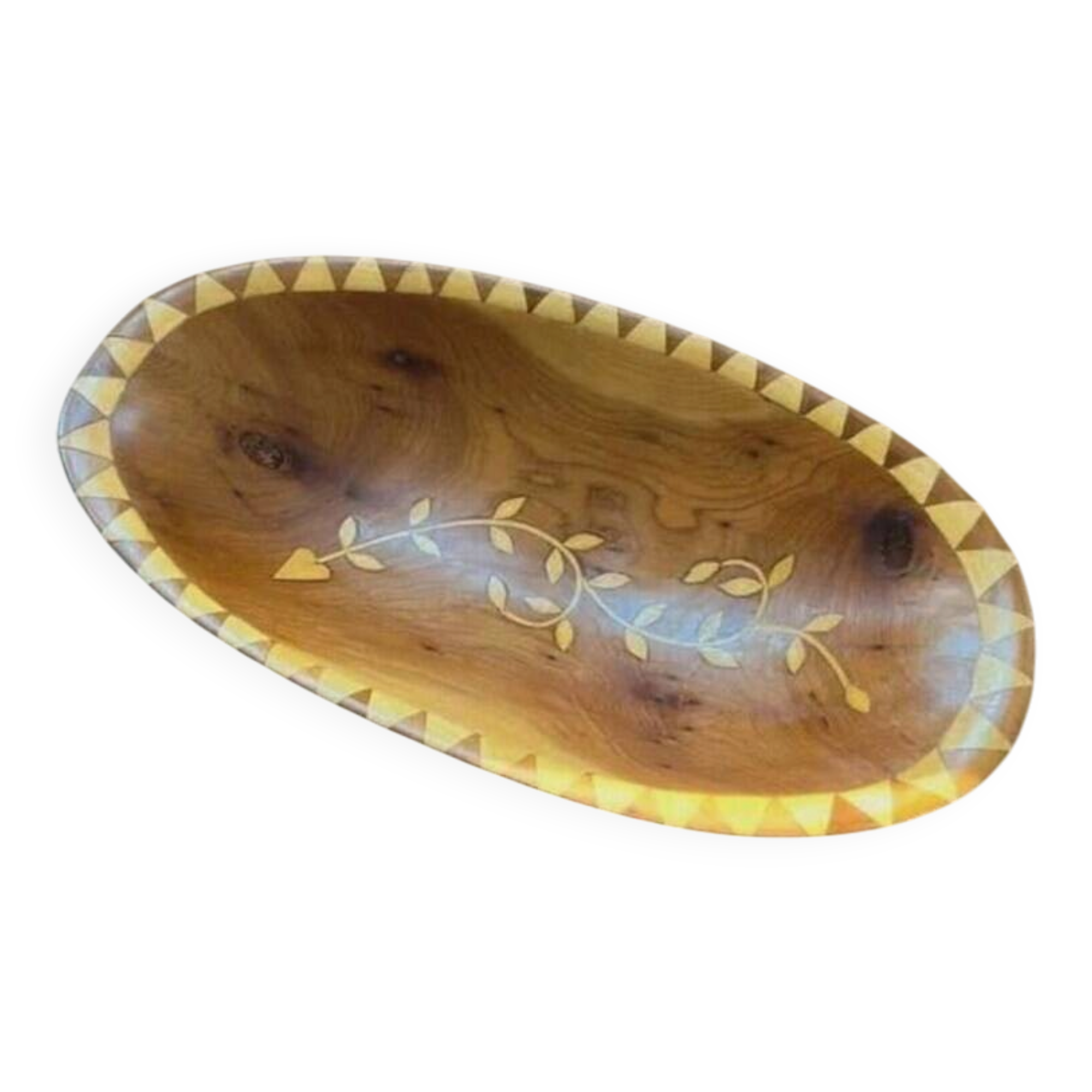 Handmade oriental fruit bowl in thuya wood - vintage marquetry