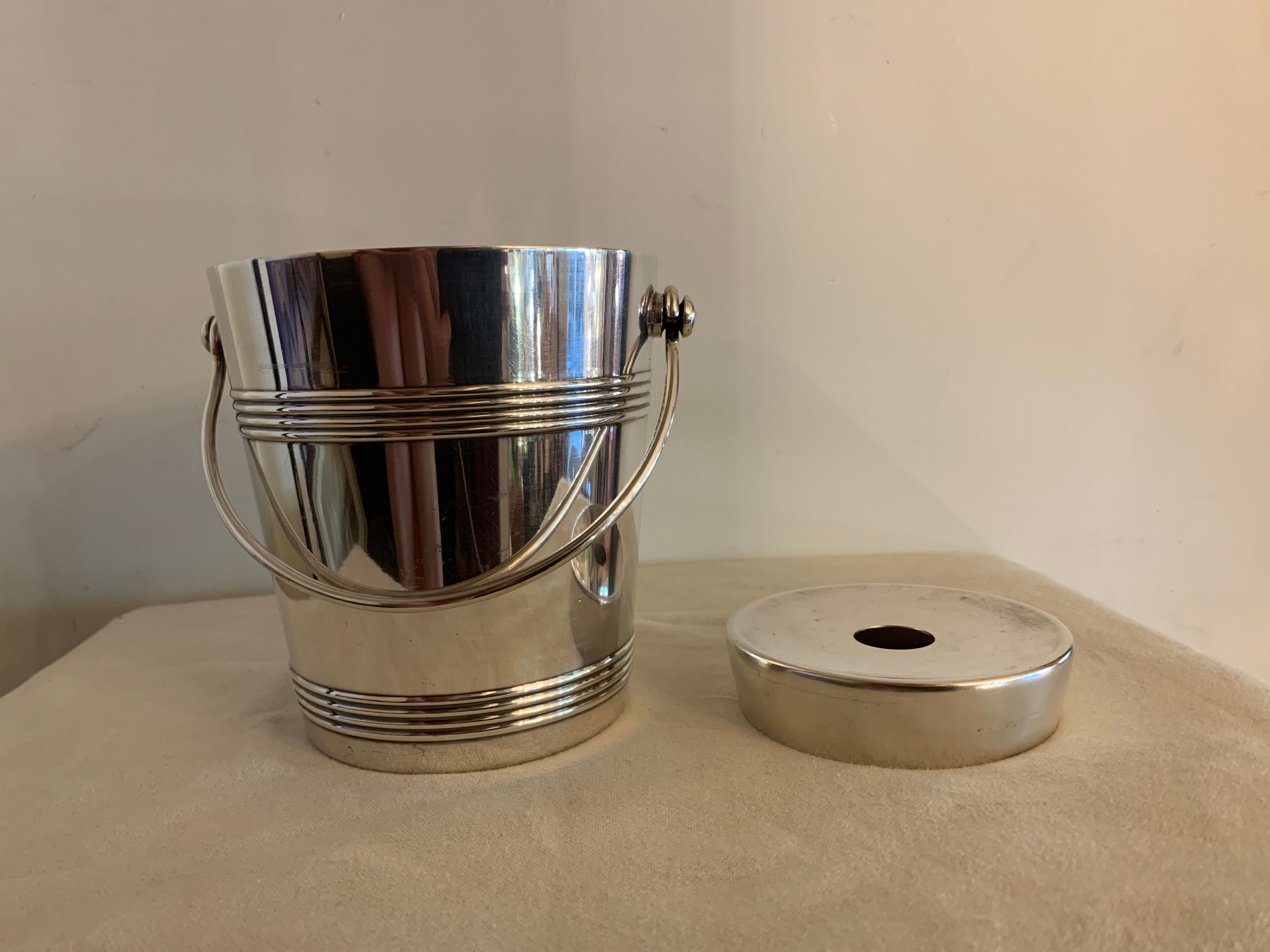 Pair of luc Lanel Christofle Gallia silver metal ice buckets 1940