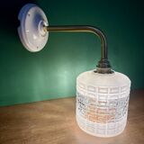 Vintage globe angled wall light in white and clear glass