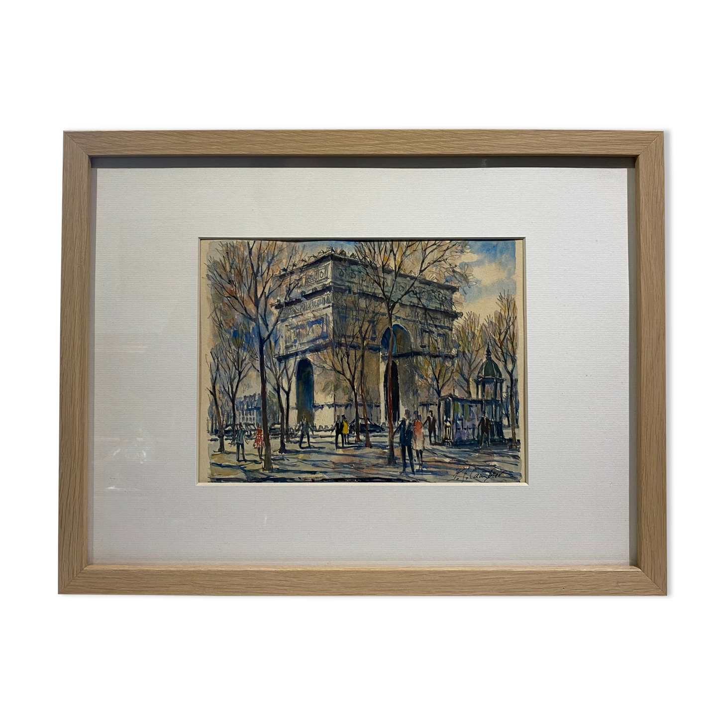 Old painting, watercolor of the signed triumphal arch, XX century