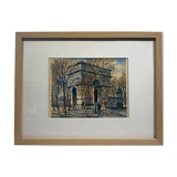 Tableau ancien , aquarelle de l´arc de triomphe signée , XX siècle