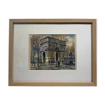 Old painting, watercolor of the signed triumphal arch, XX century