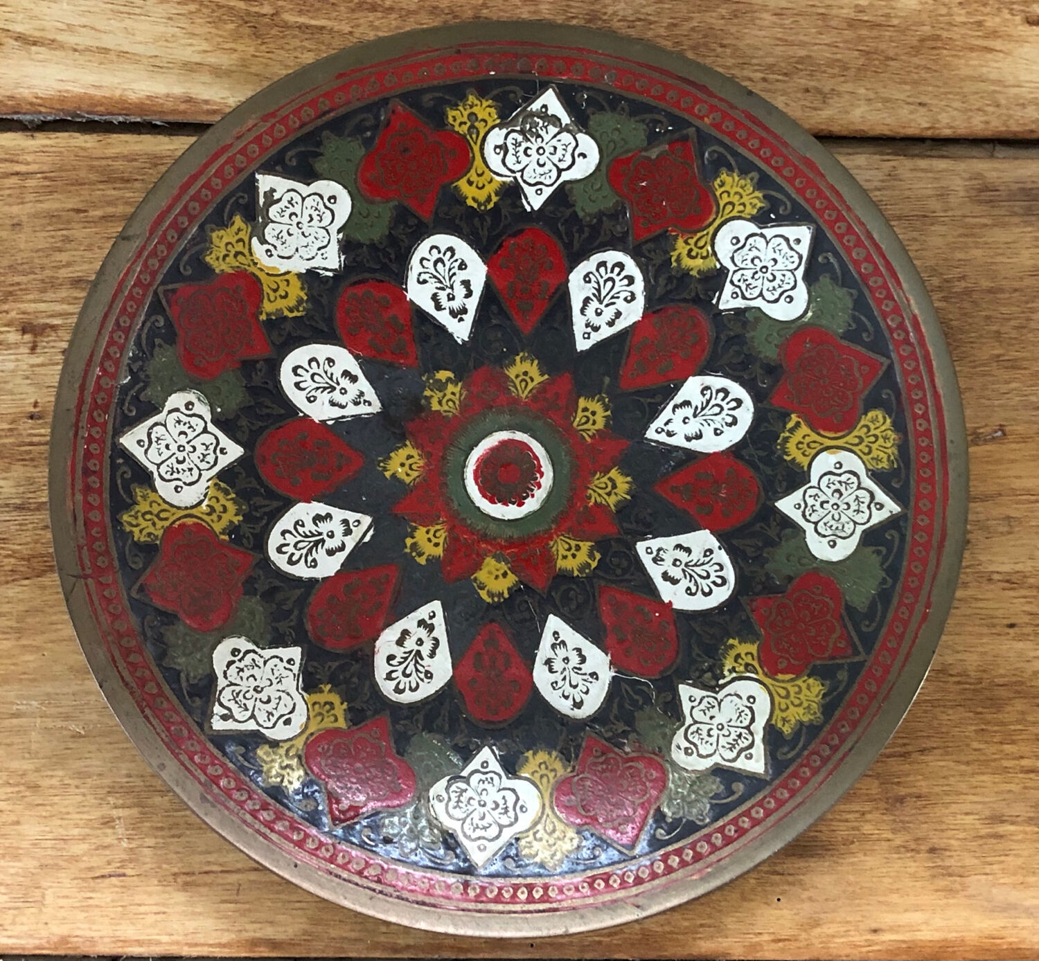 Old copper plate, hand painted, origin Pakistan