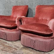 Paire de fauteuils crapauds en velours rose – époque Napoléon III