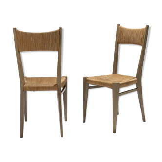 PAIR OF STRAW CHAIRS, GENEVIÈVE PONS, 1950s