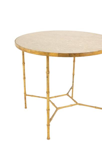Golden metal side table with a grey marble top, 20th century.