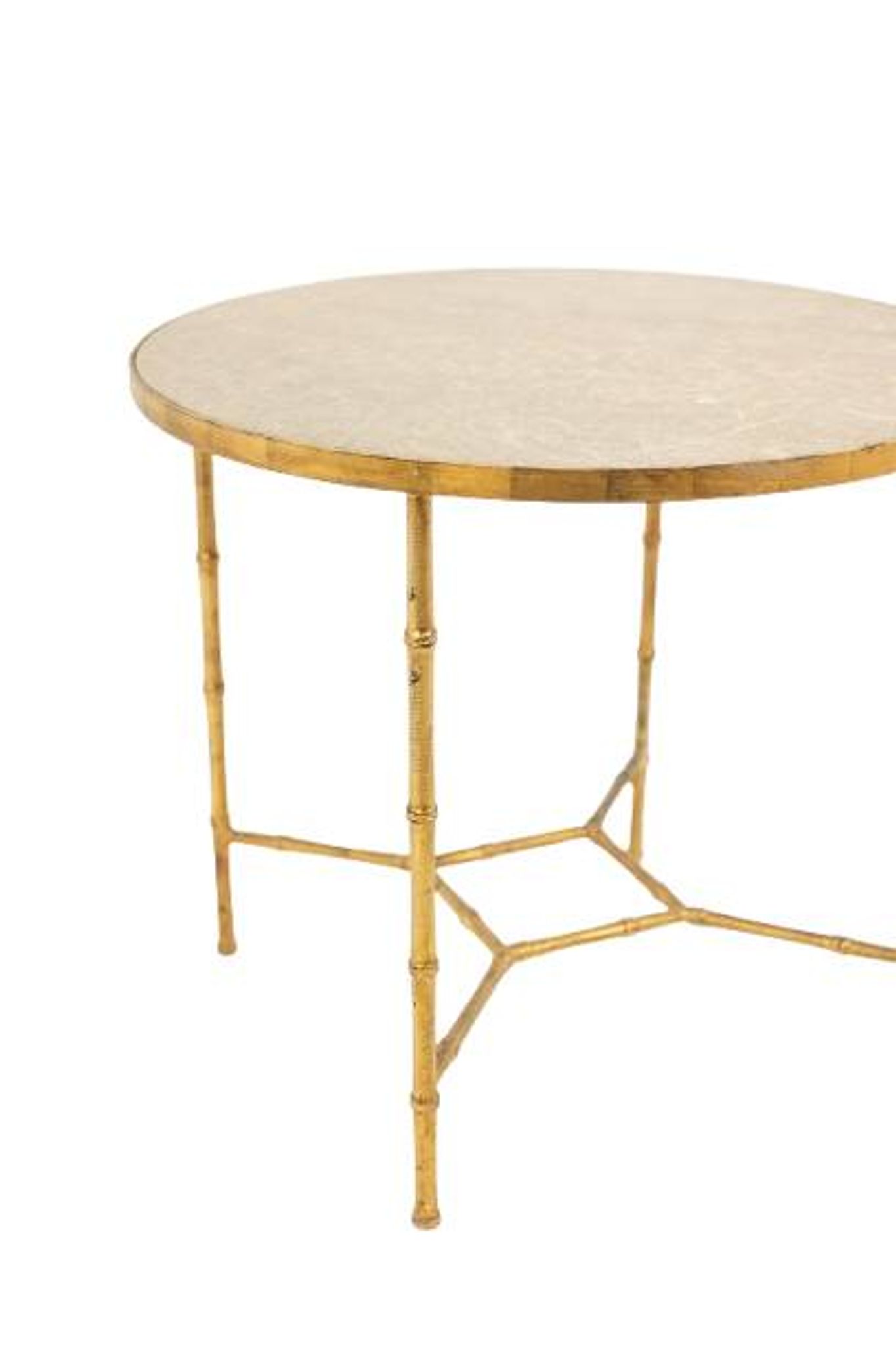 Golden metal side table with a grey marble top, 20th century.