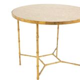 Golden metal side table with a grey marble top, 20th century.