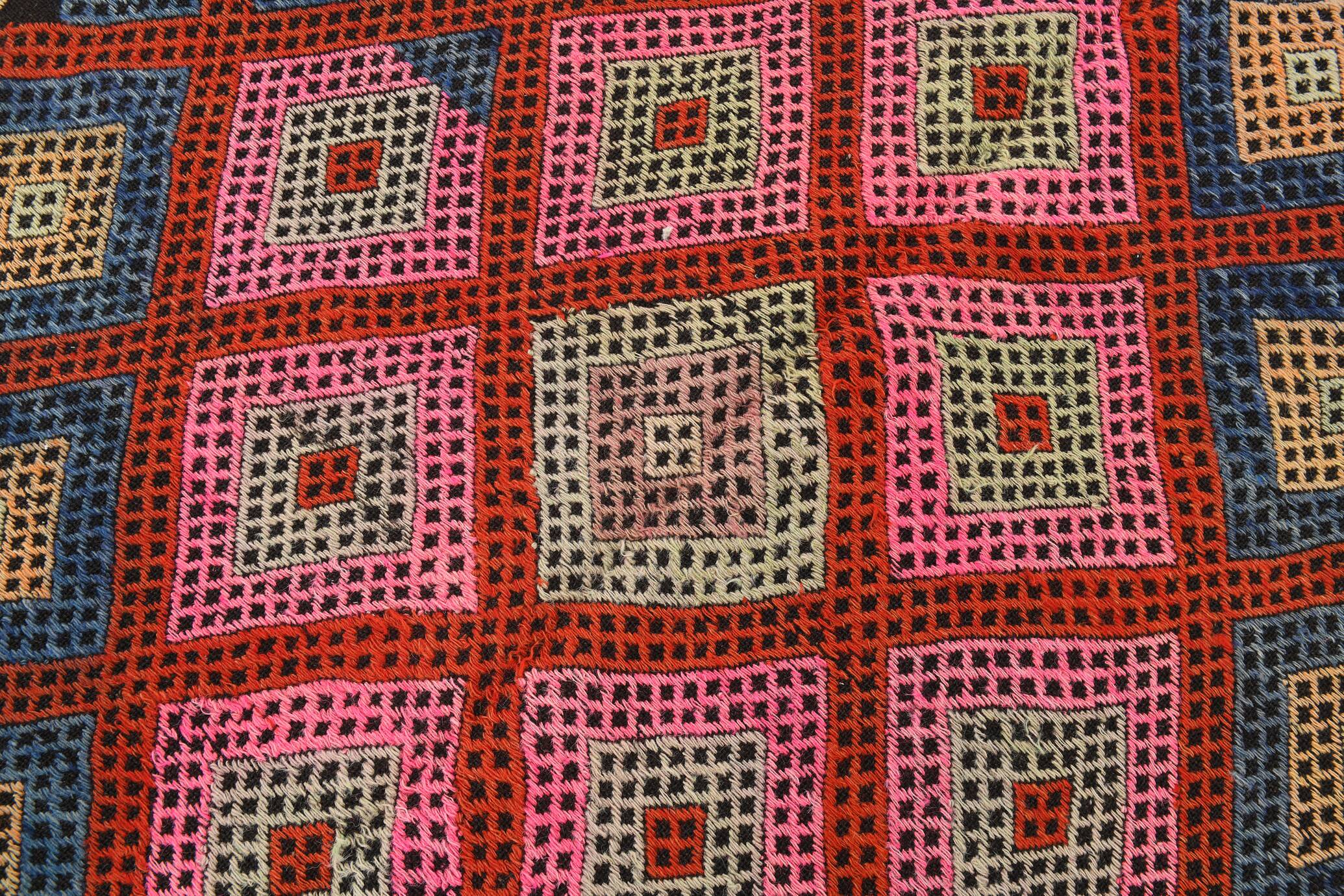 1955s Turkish Antique Pink & Blue Vintage Kilim Rug, 167x226Cm