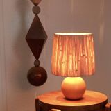 Blond wood ball lamp, raffia lampshade, 90s