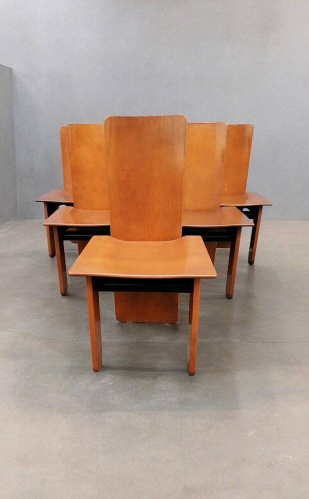Wooden Chairs attributed to Carlo Scarpa for Gavina, Italy, 1970s, Set of 6