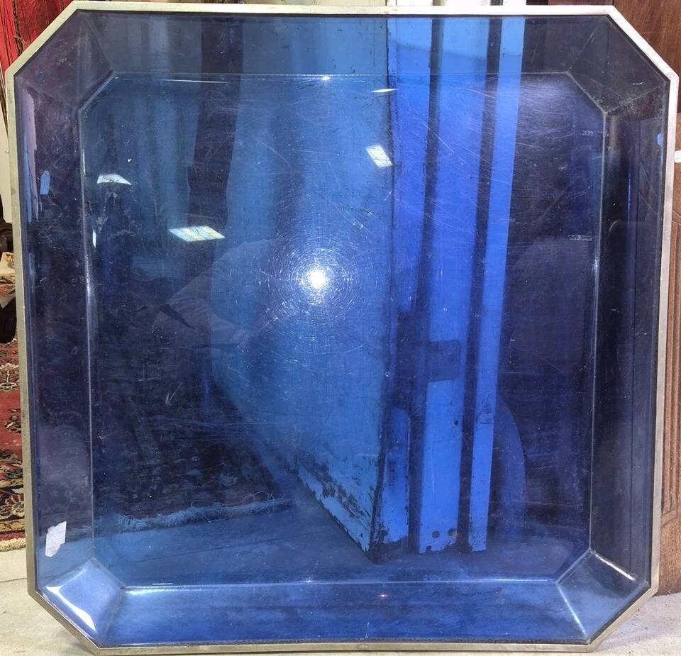 Large rectangular tray with cut corners / lucite and metal