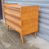Vintage chest of drawers with compass and rattan foot