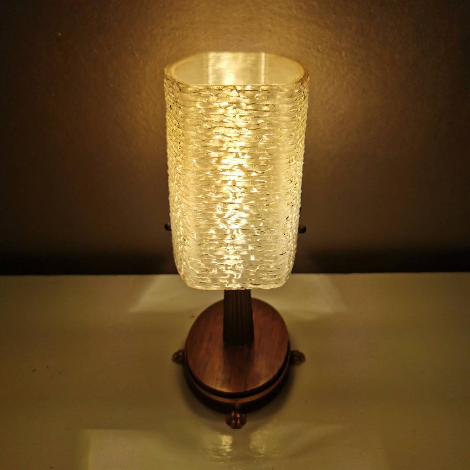 Vintage table lamp with 70s plastic hood