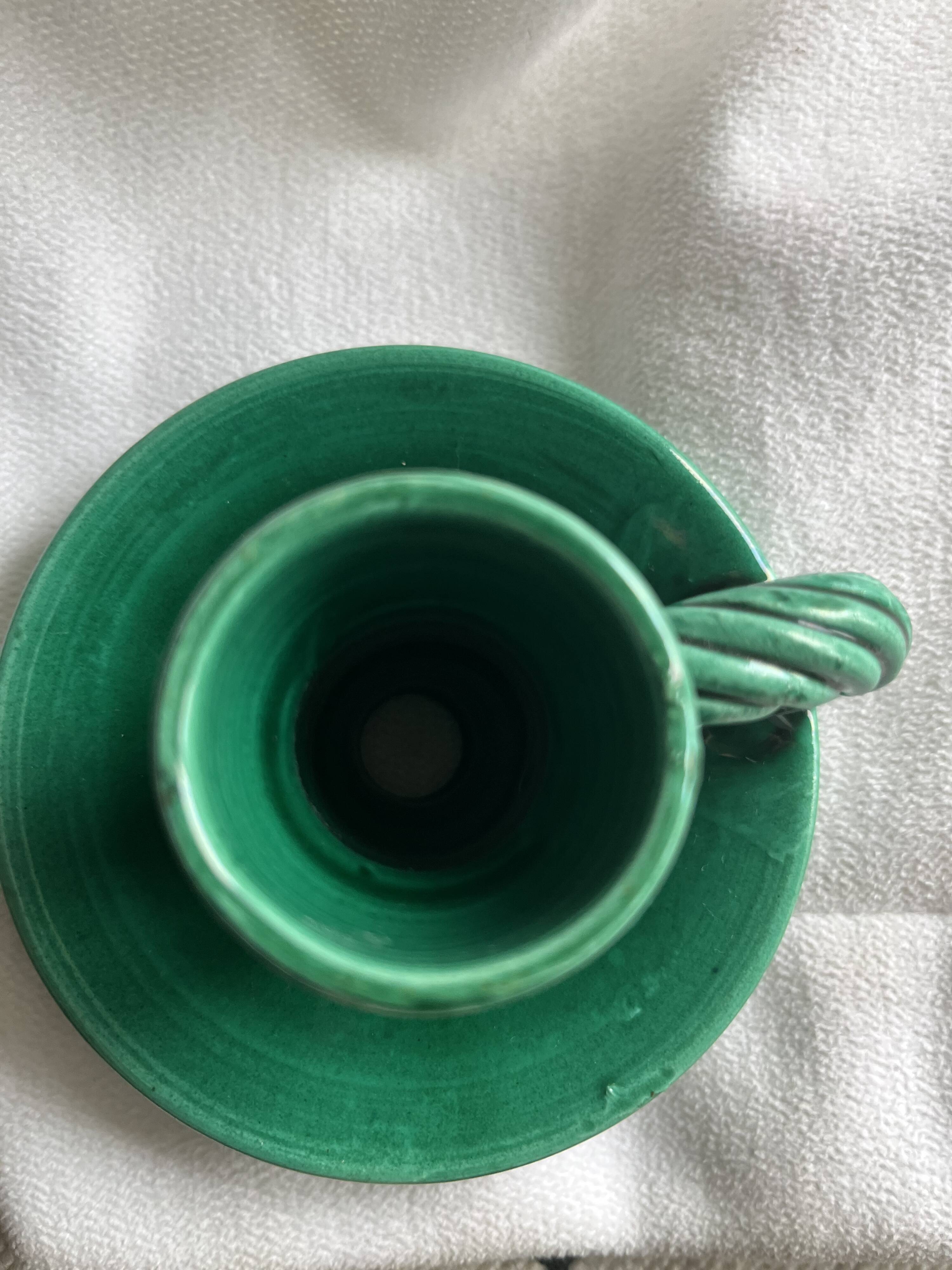 Vallauris green ceramic candlestick