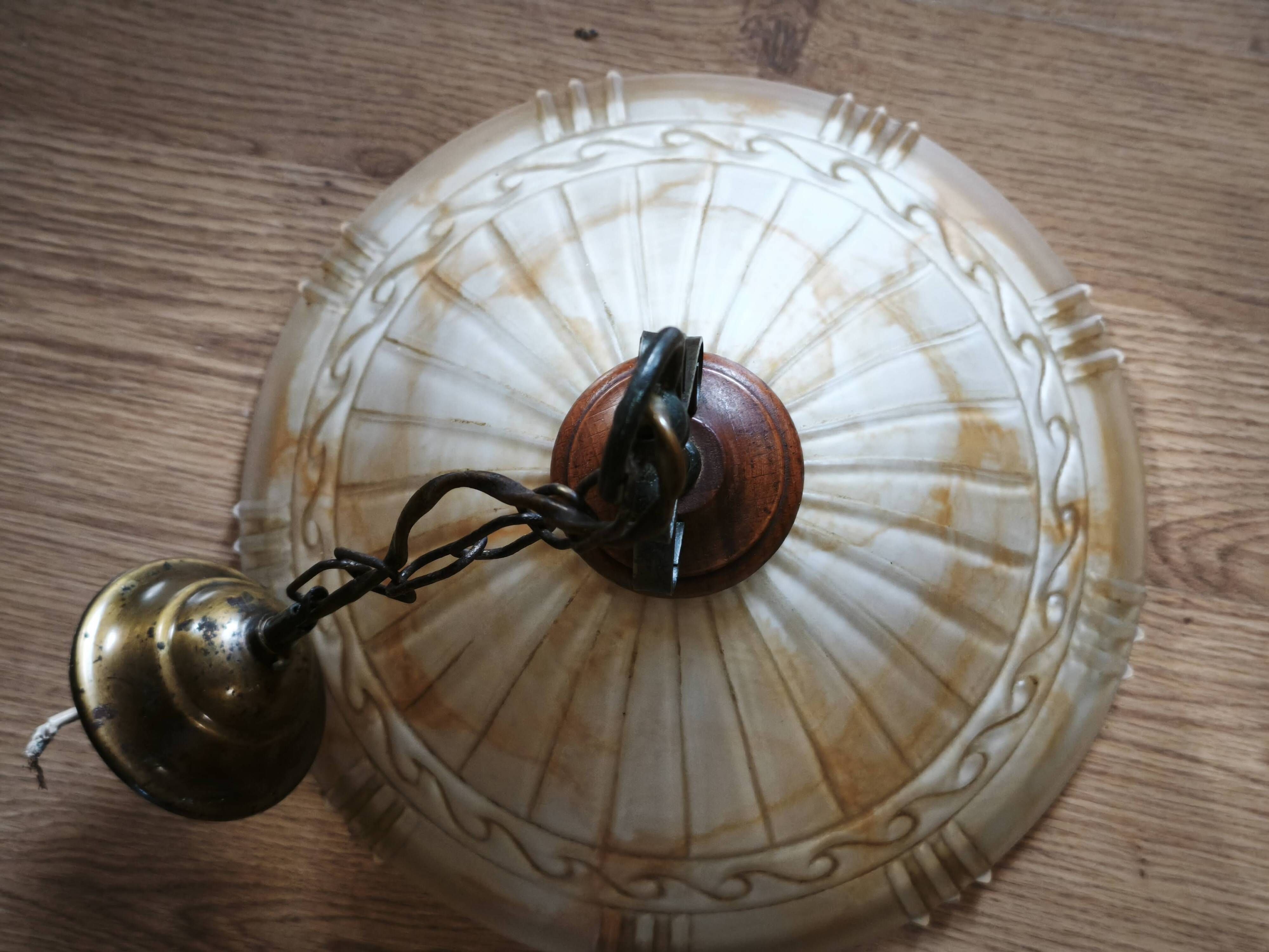 Vintage honey marbled glass pendant light with patinated metal – 1990s