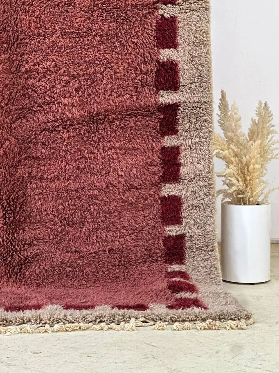 Handwoven rug 150x250 cm, wool, burgundy, grey, beige, Morocco