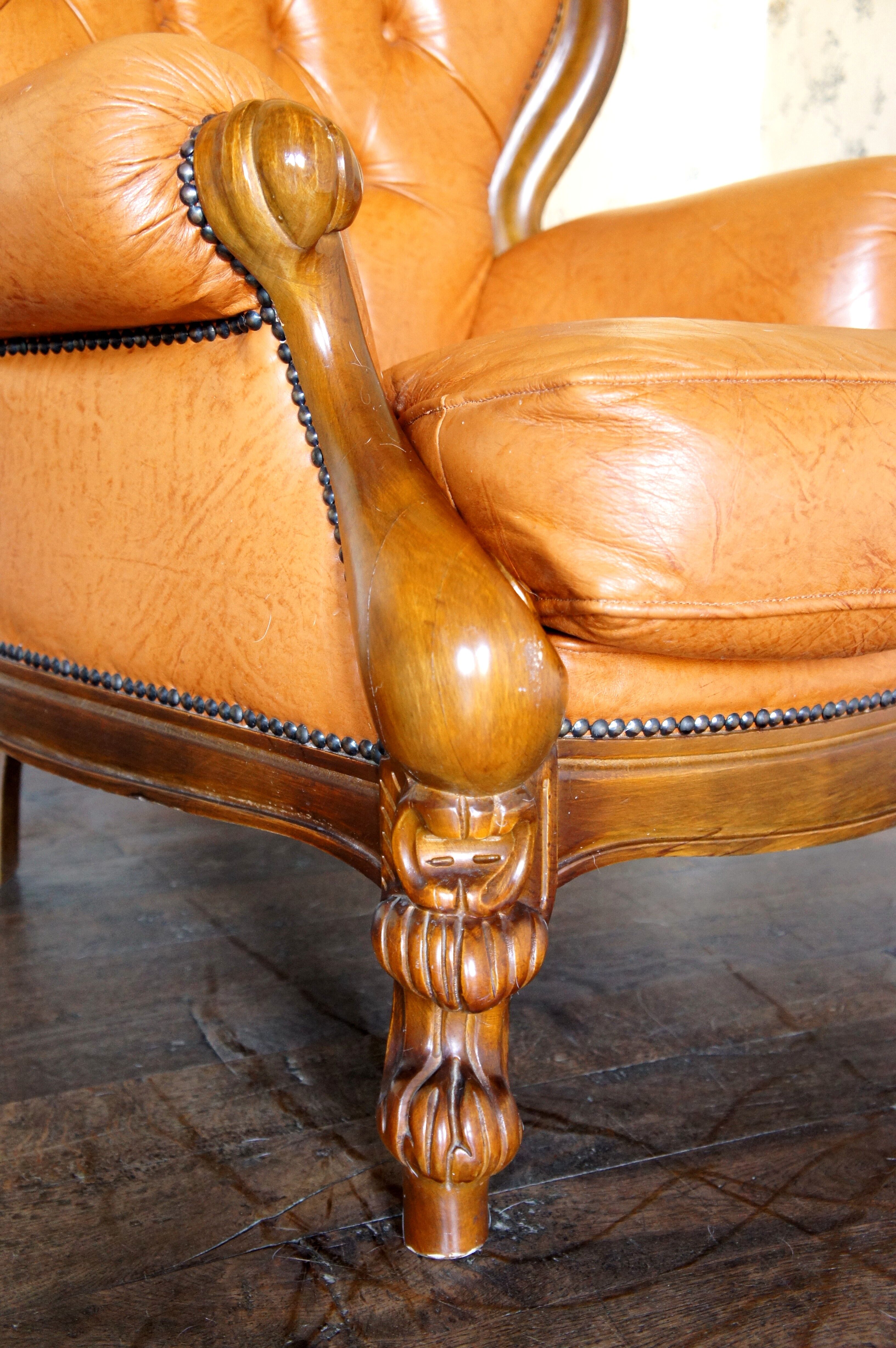Cognac leather armchair "Ilsat Salotti" Italy circa 1980