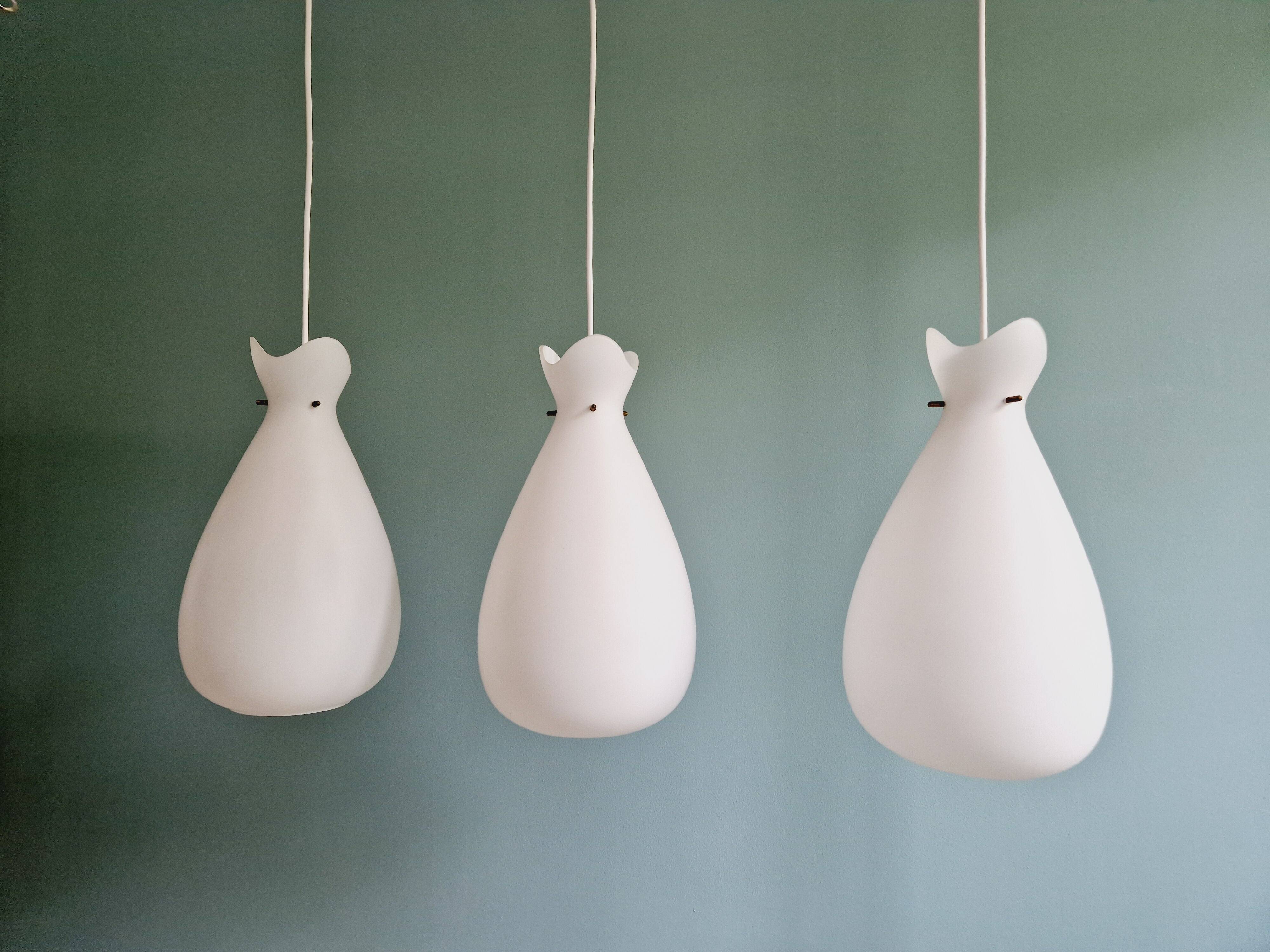 Scandinavian suspension in frosted white glass, 1960s