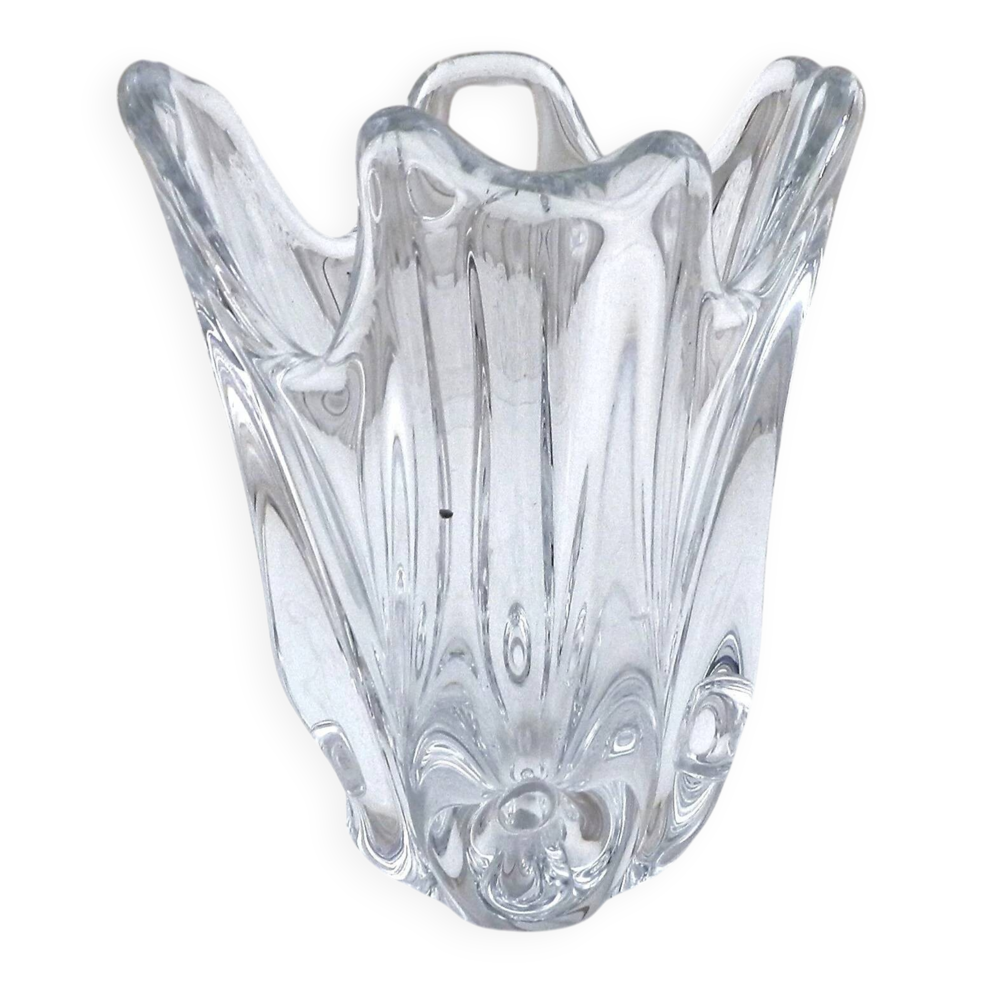French vase, clear crystal glass, fluid organic shapes