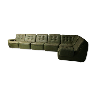 Vintage modular patchwork patinated leather sofa 1970