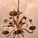 Chandelier with ears of wheat and flowers in gilded metal