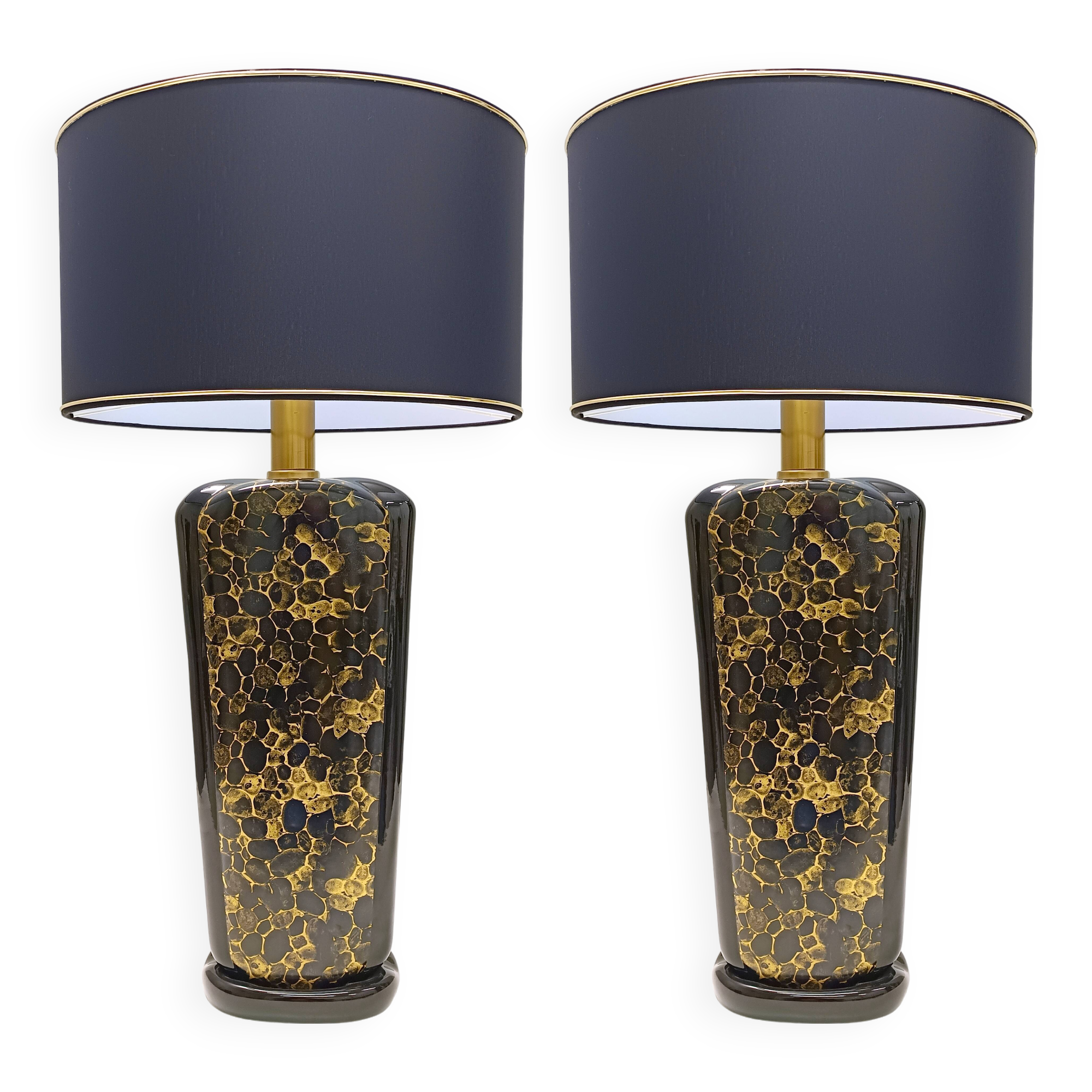 Postmodern Black and Gold Glazed Ceramic Table Lamps, Italy 1980s