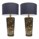 Postmodern Black and Gold Glazed Ceramic Table Lamps, Italy 1980s