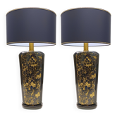 Postmodern Black and Gold Glazed Ceramic Table Lamps, Italy 1980s