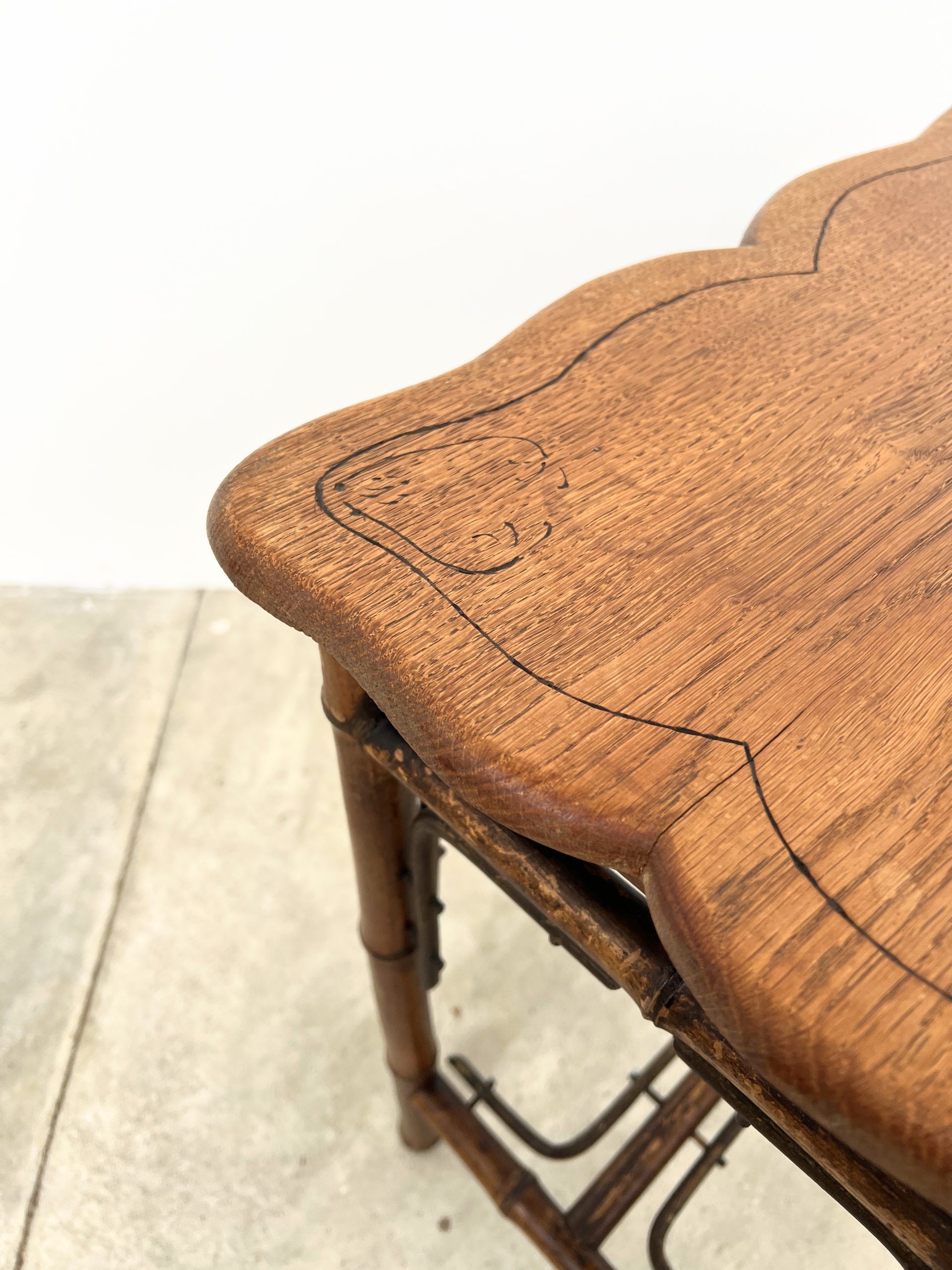 Table d'Appoint Bambou & Bois –Art Nouveau Fin XIXe