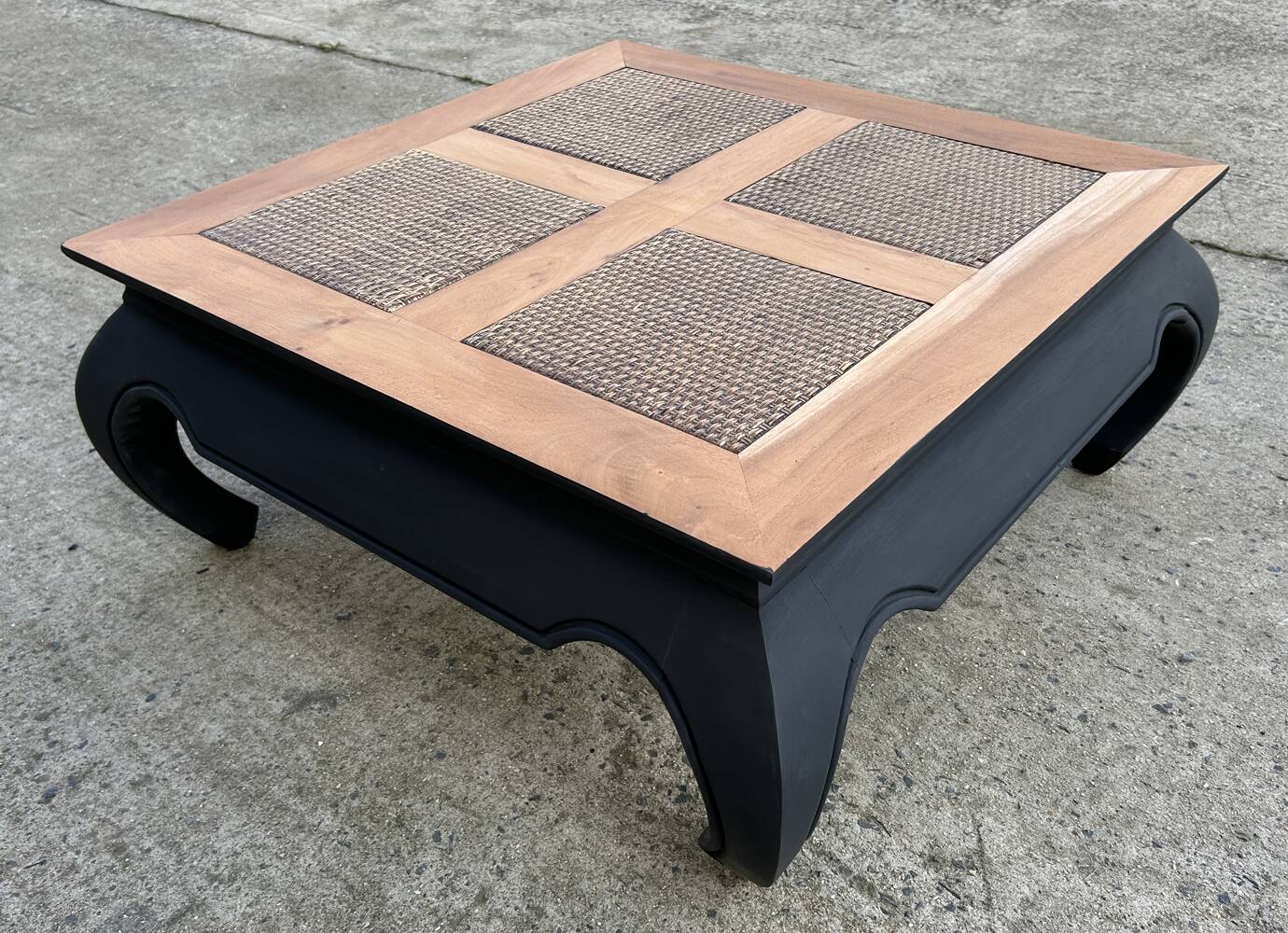Square opium coffee table, solid teak, elephant legs