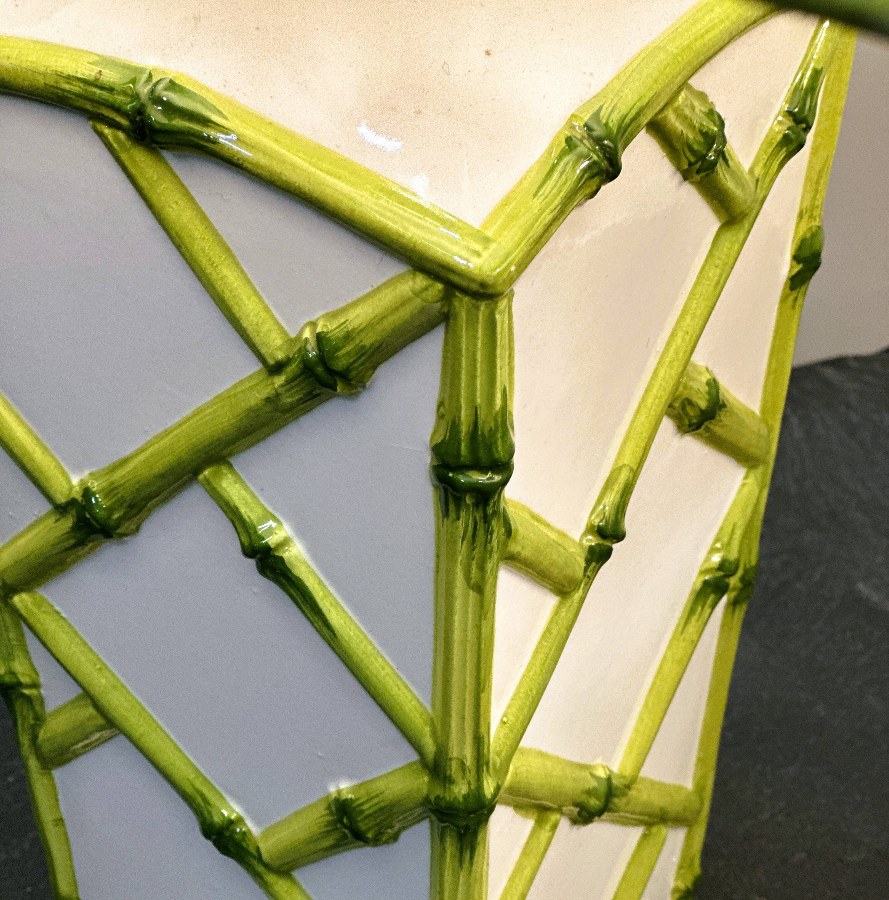 Pair of Faux Bamboo French Ceramic Table Lamps, French 1970s