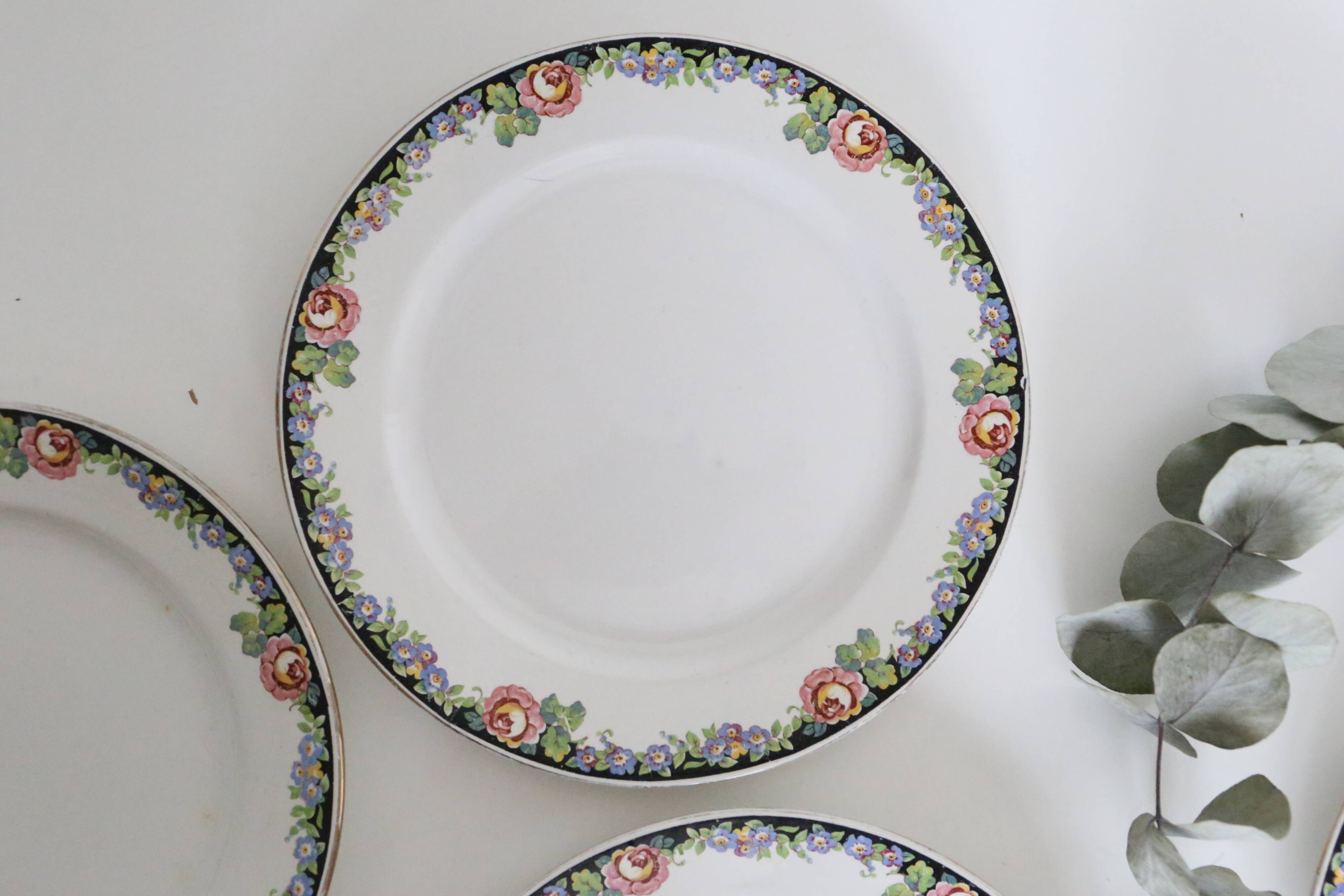 Set of 4 dessert plates Digoin Sarreguemines, vintage French, authentic, rare