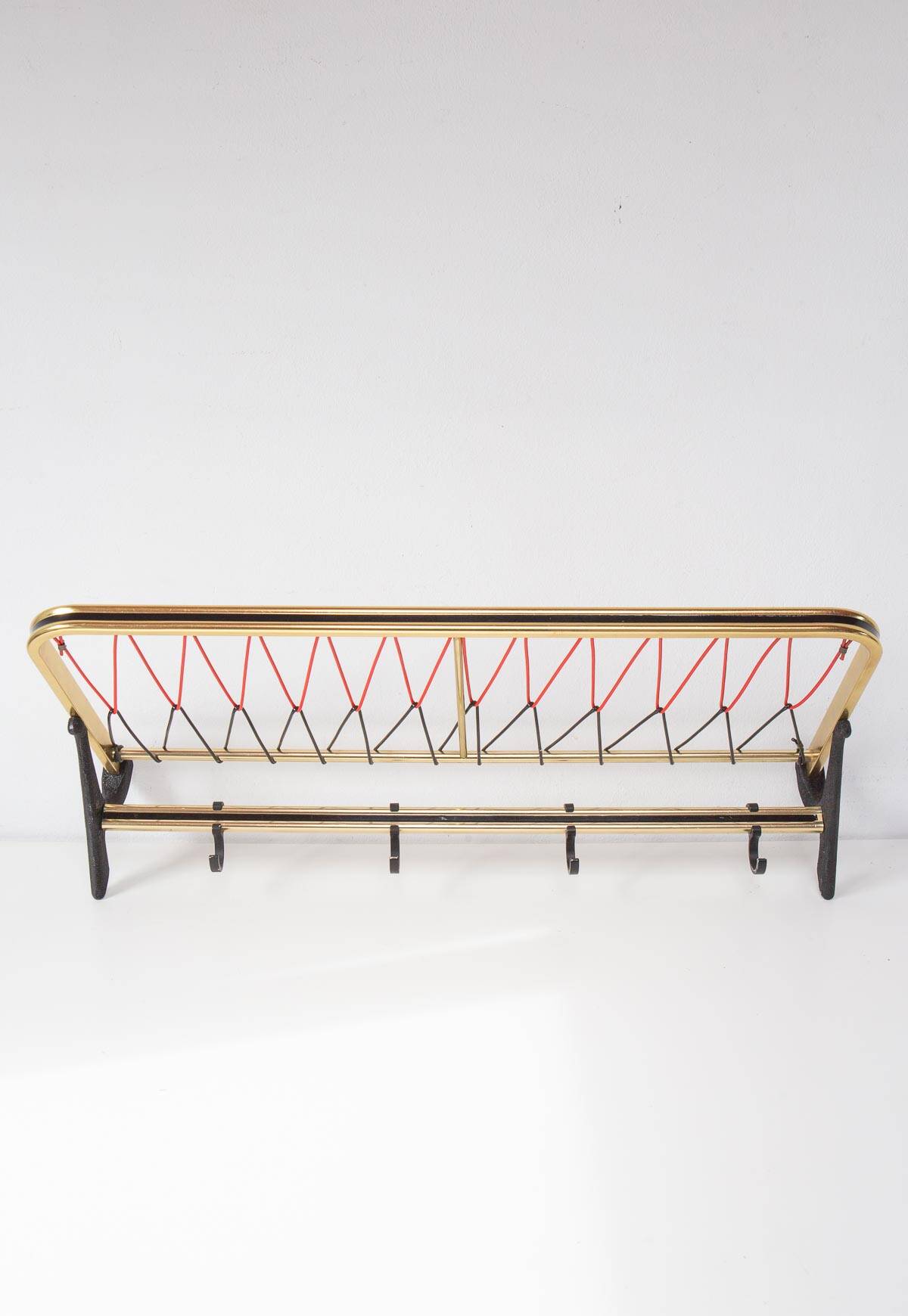 1950s Gold Aluminum Wall Coat Rack with Shelf (59.5 cm)