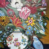 Pendant Gd Tableaux HST "Bouquet of flowers" signed Germaine Michelet + frame